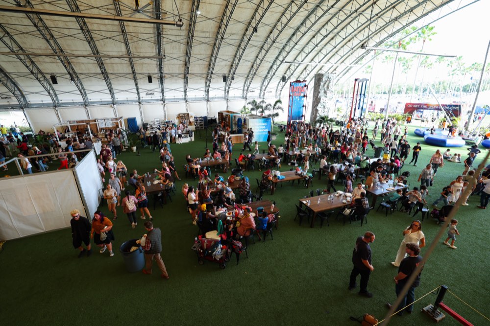 Looking down the pavilion during pre-service activities